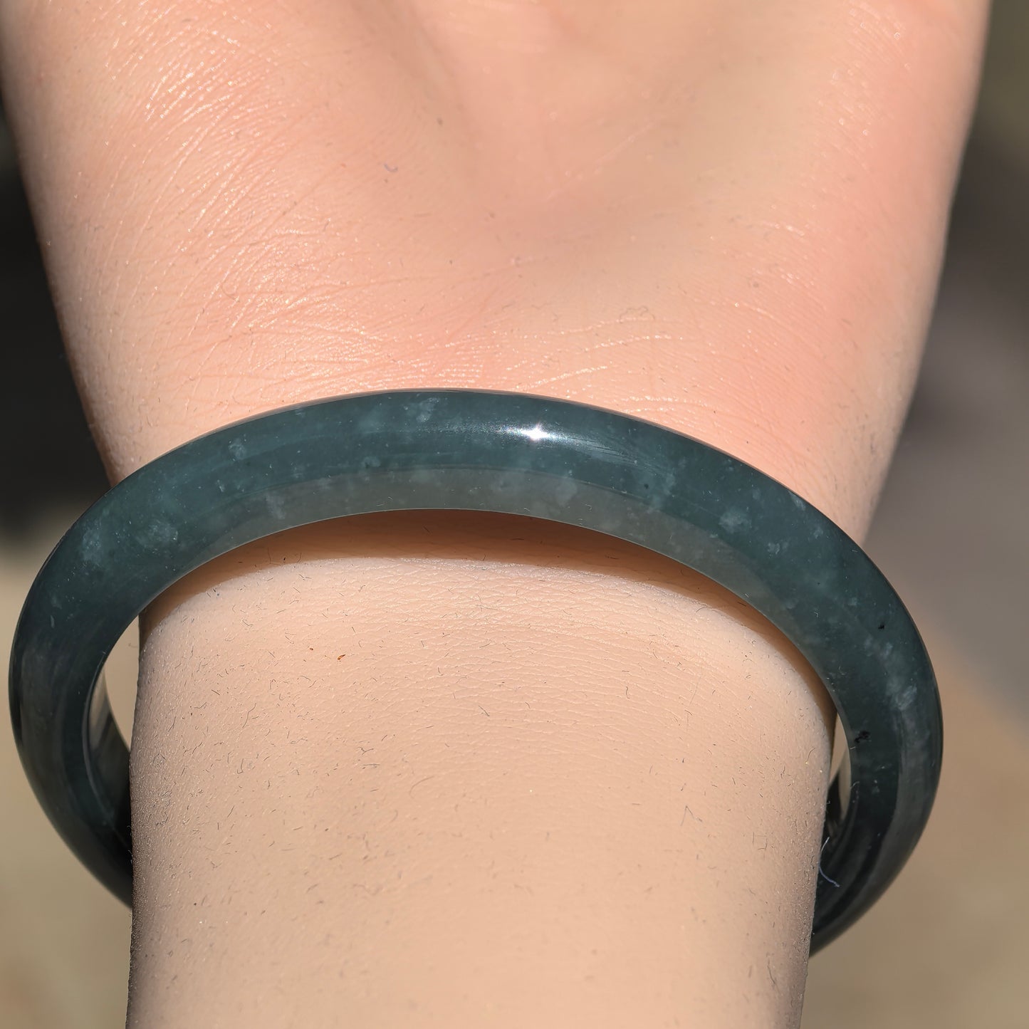 Natural Grade-A Jadeite Glutinous Icy Teal Blue Guatemalan Jade D-shape Bangle