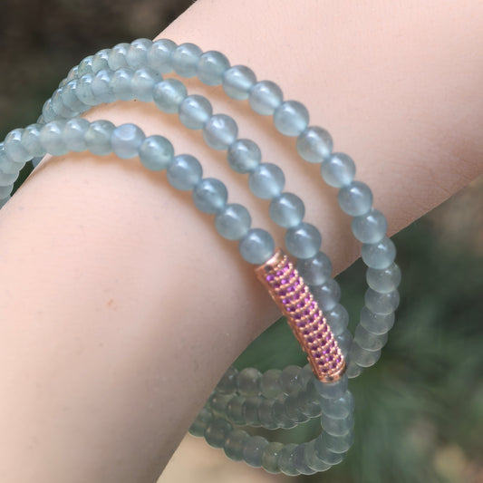 Natural Grade-A Jadeite High Icy Blue Guatemalan Jade Bead Necklace 4.5mm