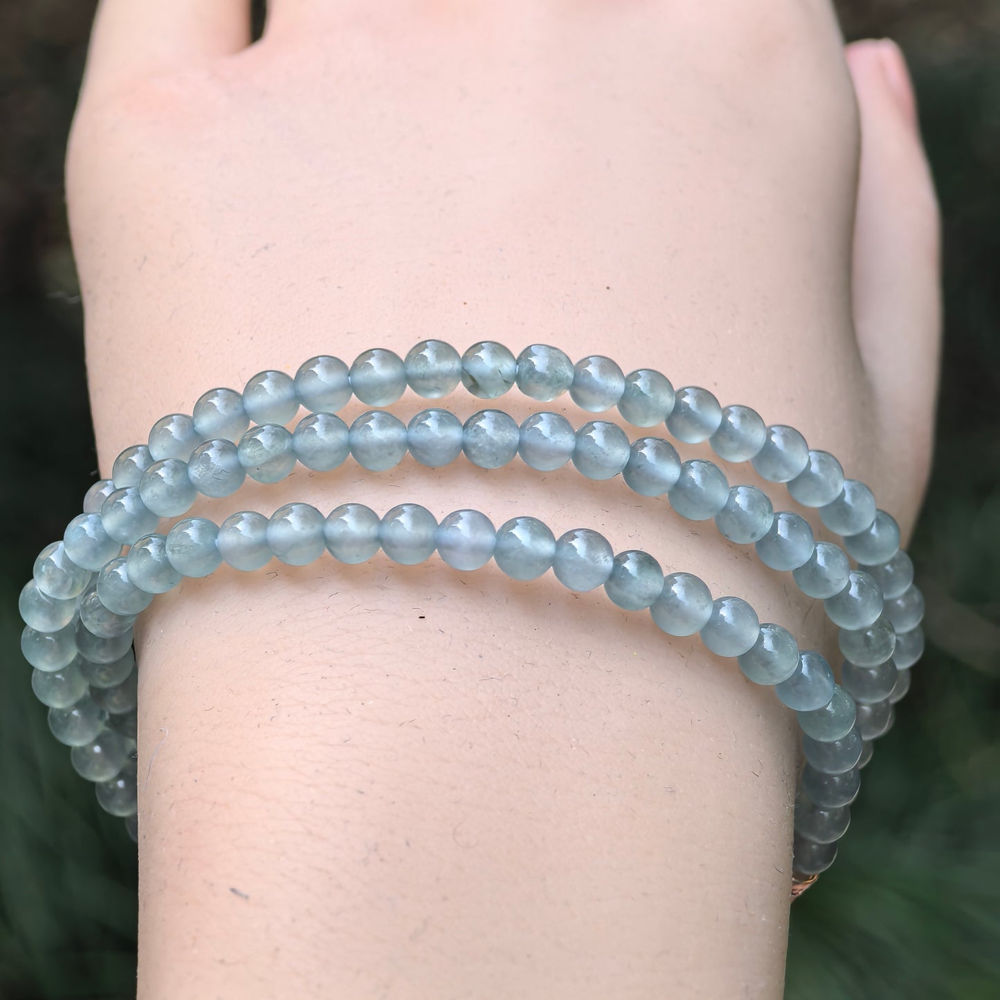 Natural Grade-A Jadeite High Icy Blue Guatemalan Jade Bead Necklace 4.5mm