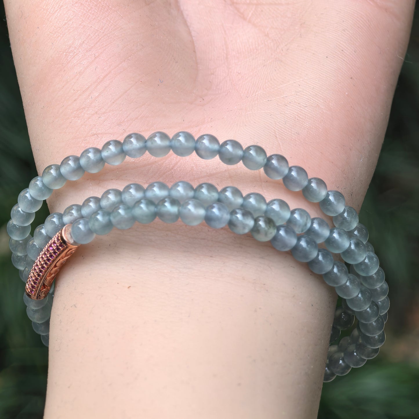 Natural Grade-A Jadeite High Icy Blue Guatemalan Jade Bead Necklace 4.5mm