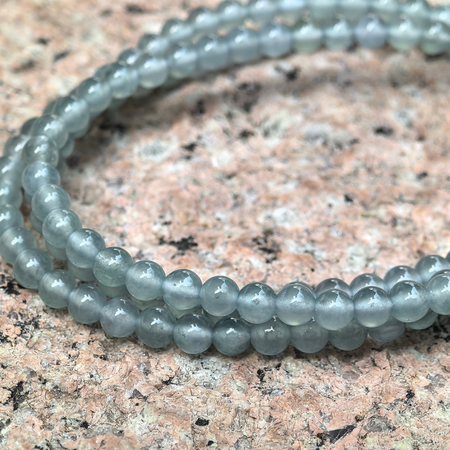 Natural Grade-A Jadeite High Icy Blue Guatemalan Jade Bead Necklace 4.5mm
