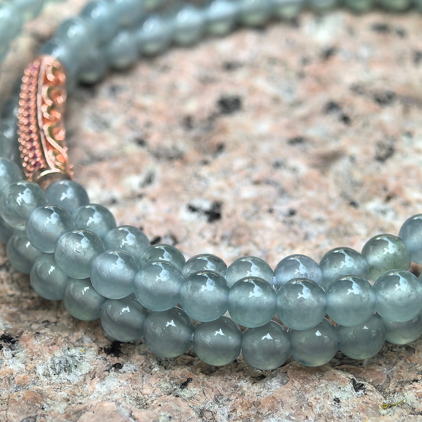 Natural Grade-A Jadeite High Icy Blue Guatemalan Jade Bead Necklace 4.5mm