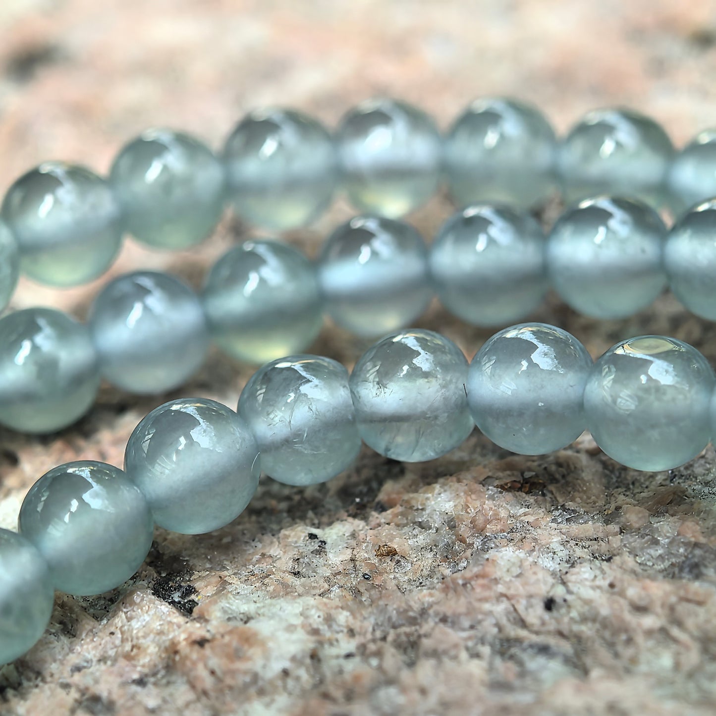 Natural Grade-A Jadeite High Icy Blue Guatemalan Jade Bead Necklace 4.5mm