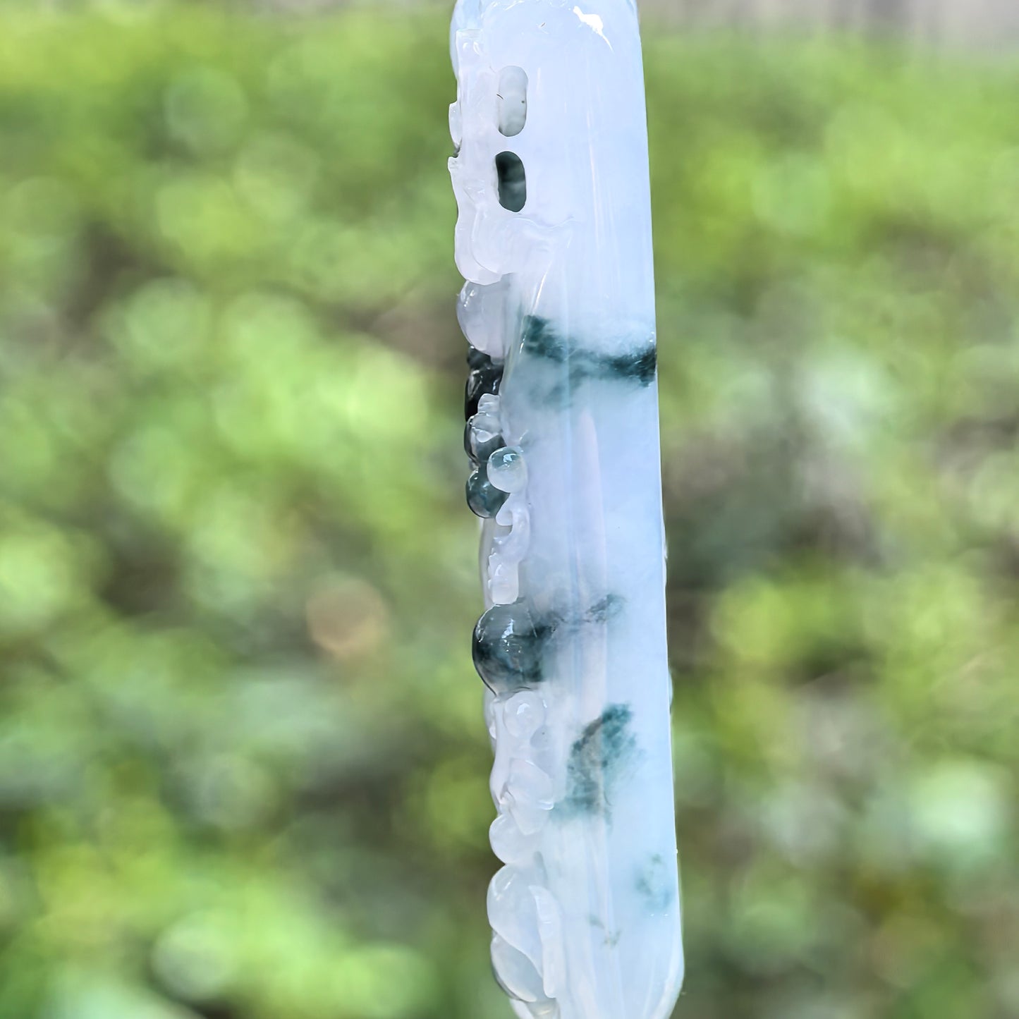 Natural Grade-A Jadeite Glutinous-Icy Blue-Purple Lotus Dragon Pendant · Burmese Jade