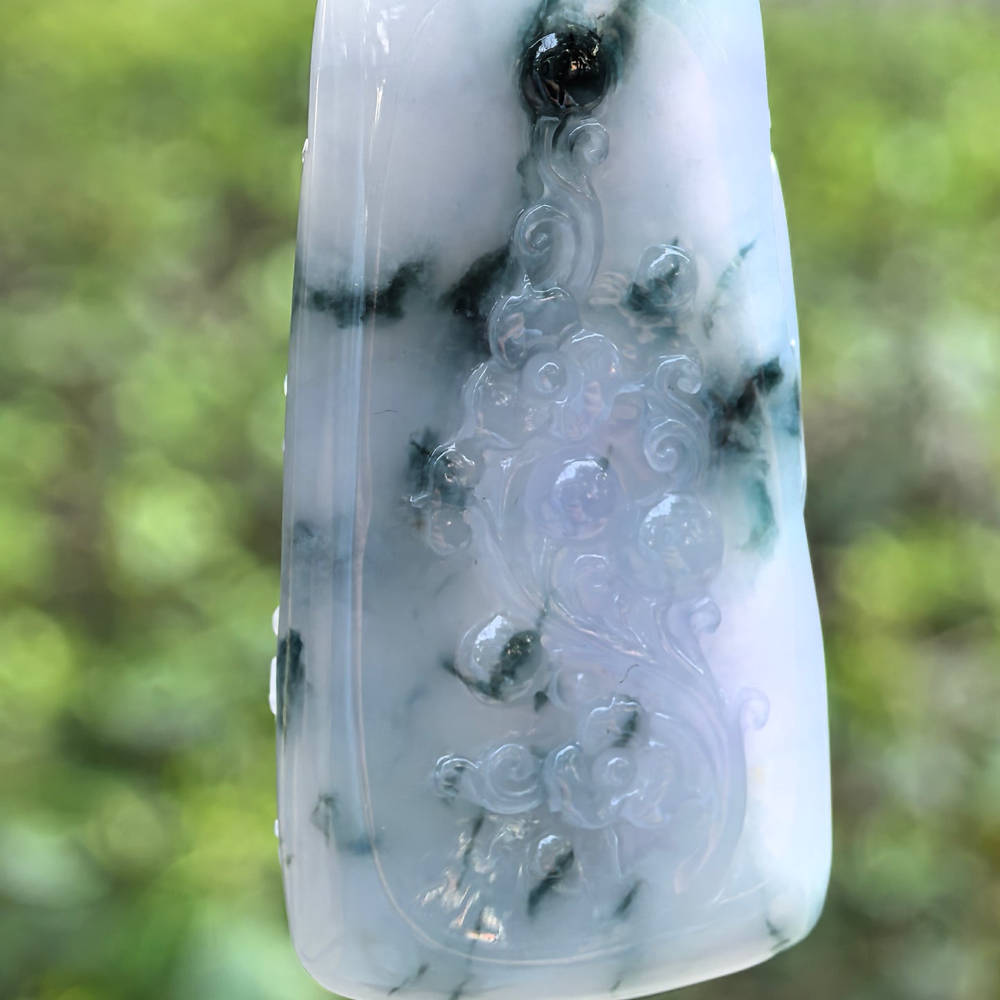 Natural Grade-A Jadeite Glutinous-Icy Blue-Purple Lotus Dragon Pendant · Burmese Jade