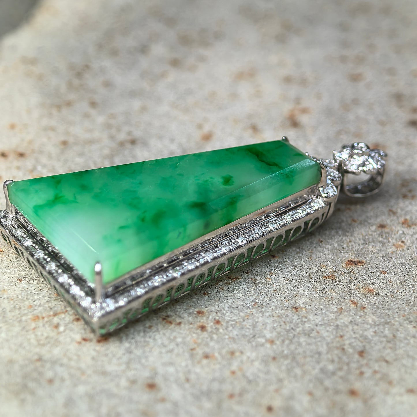Natural Grade-A Icy Glutinous Green Floating Flower Plain Jade Plaque · Burmese Jade
