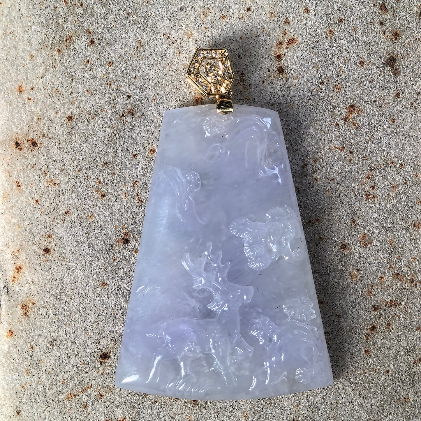 Natural Grade-A Icy Glutinous Purple Deer Plaque Jadeite Pendant · Burmese Jade