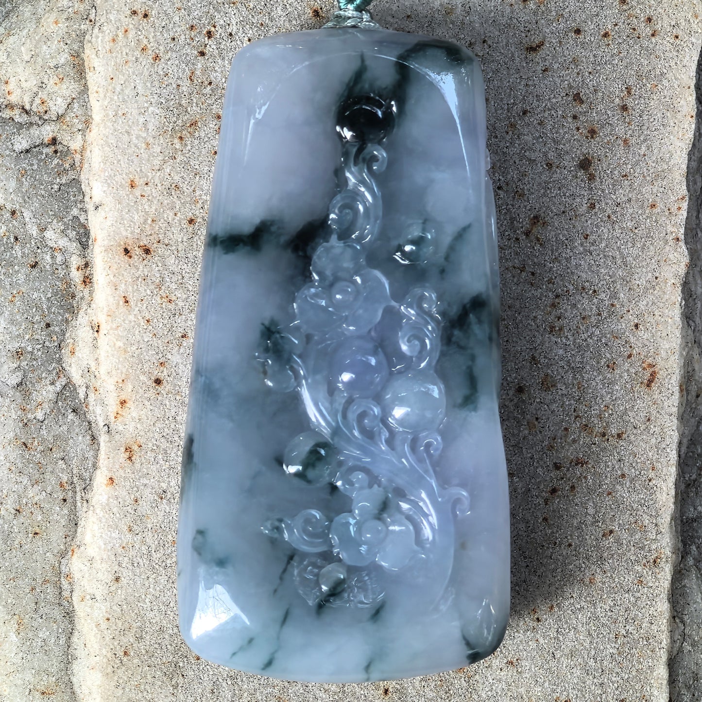 Natural Grade-A Jadeite Glutinous-Icy Blue-Purple Lotus Dragon Pendant · Burmese Jade