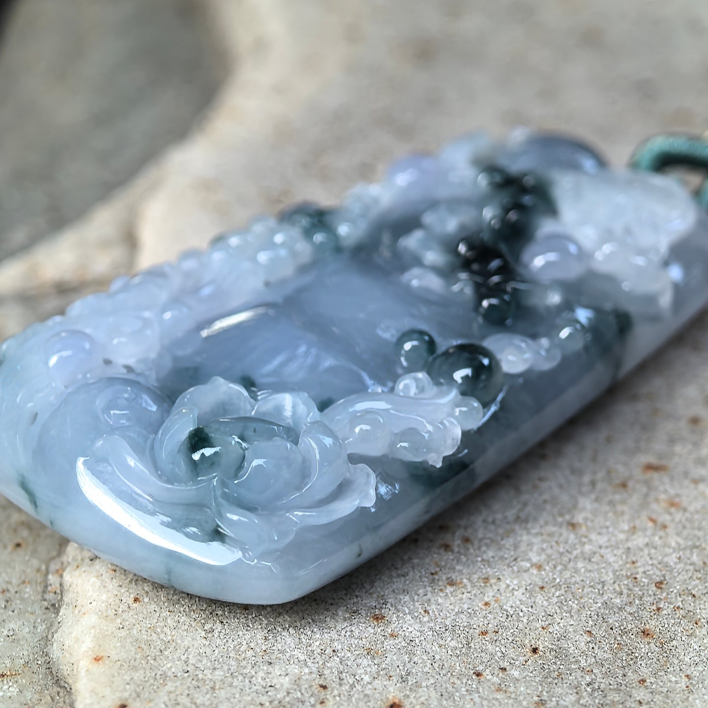Natural Grade-A Jadeite Glutinous-Icy Blue-Purple Lotus Dragon Pendant · Burmese Jade