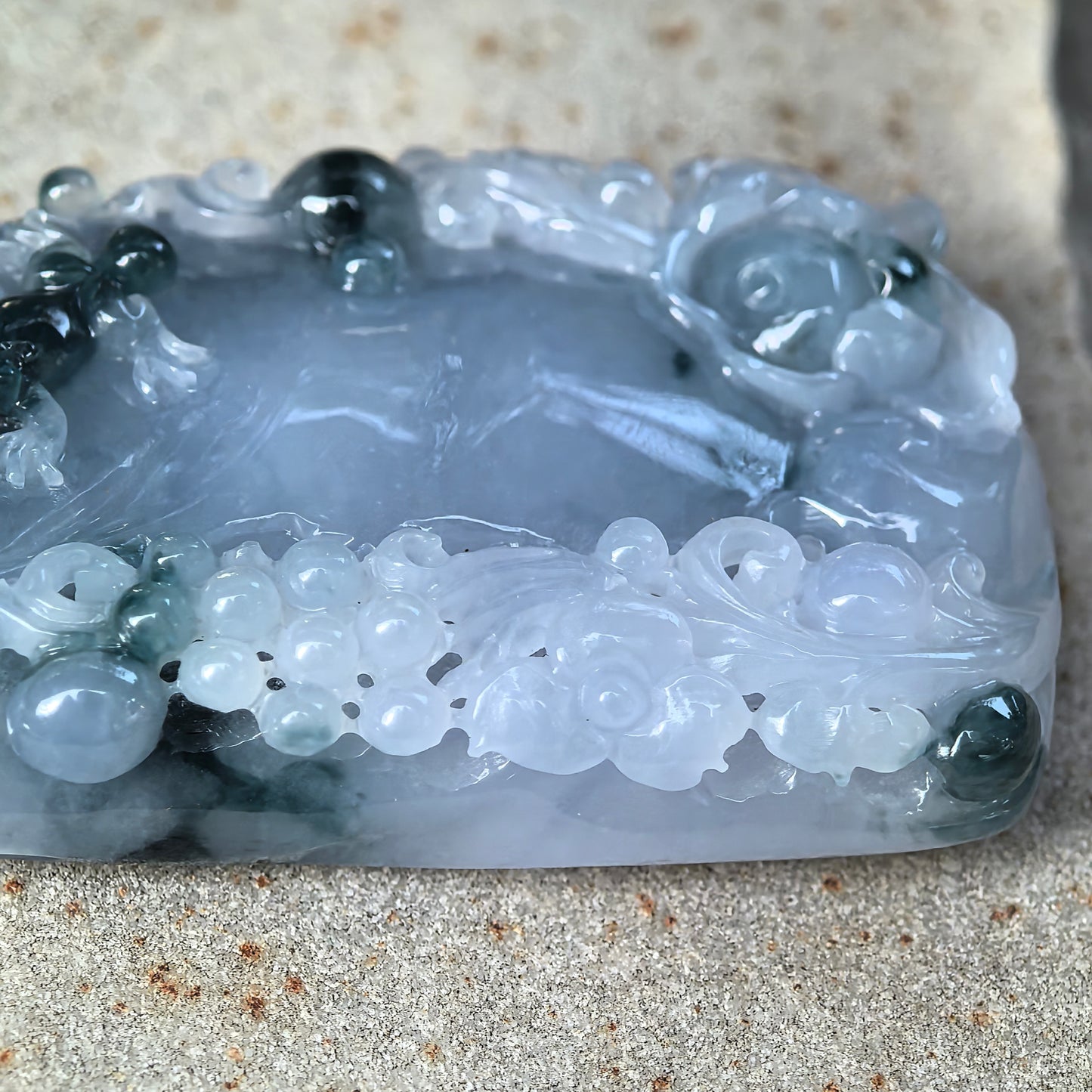 Natural Grade-A Jadeite Glutinous-Icy Blue-Purple Lotus Dragon Pendant · Burmese Jade
