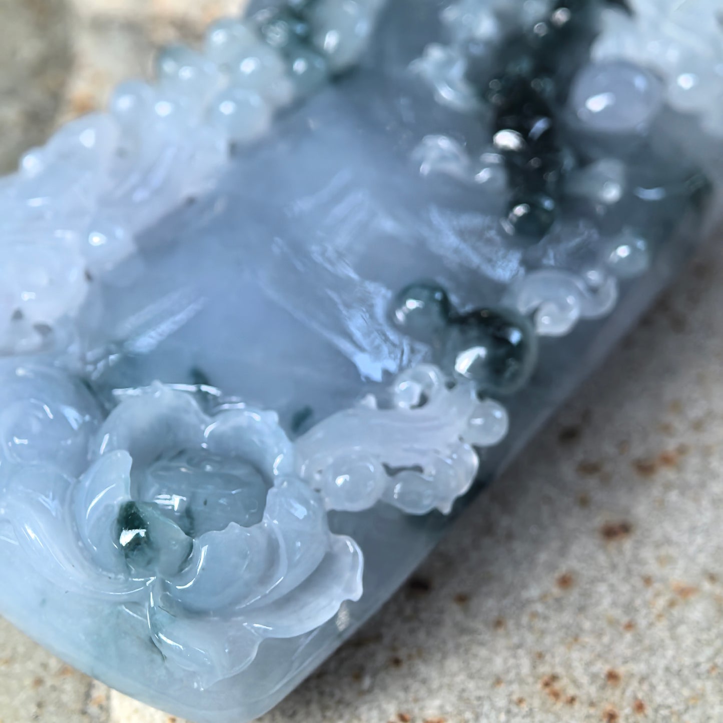 Natural Grade-A Jadeite Glutinous-Icy Blue-Purple Lotus Dragon Pendant · Burmese Jade