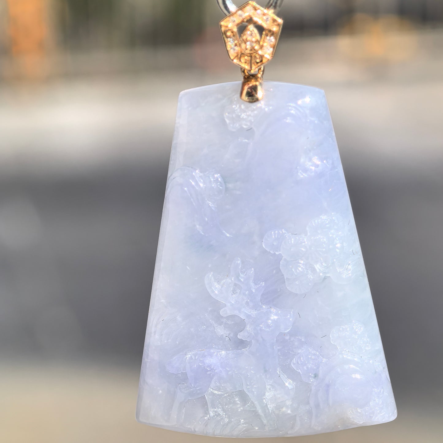 Natural Grade-A Icy Glutinous Purple Deer Plaque Jadeite Pendant · Burmese Jade