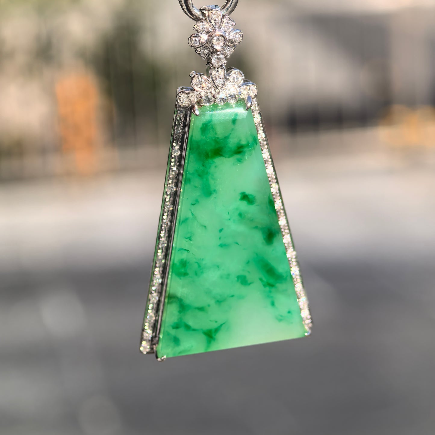 Natural Grade-A Icy Glutinous Green Floating Flower Plain Jade Plaque · Burmese Jade