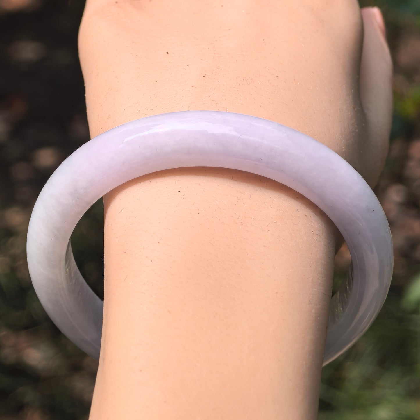 Natural Grade-A Glutinous Jadeite Lavender and Light Green Bangle · Burmese Jade 63mm