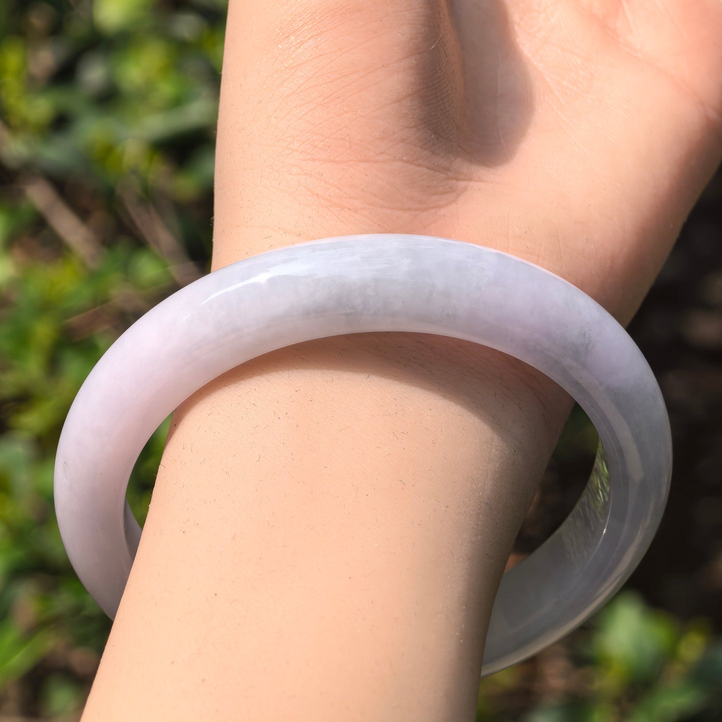 Natural Grade-A Glutinous Jadeite Lavender and Light Green Bangle · Burmese Jade 63mm