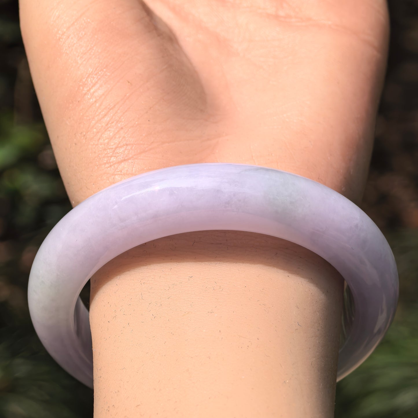 Natural Grade-A Jadeite Fine Glutinous Lavender and Light Green D-Shape Bangle · Burmese Jade 55mm