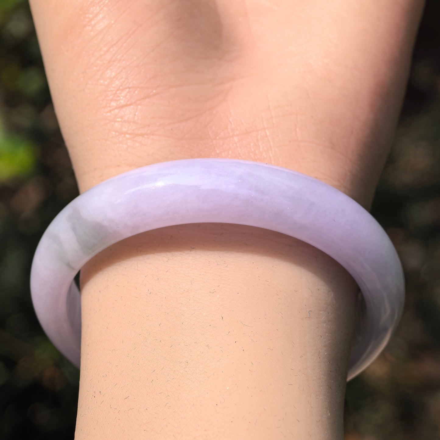 Natural Grade-A Jadeite Lavender D-Shape Bangle · Burmese Jade 52mm