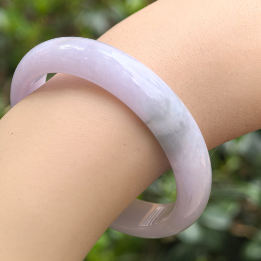 Natural Grade-A Jadeite Lavender D-Shape Bangle · Burmese Jade 52mm