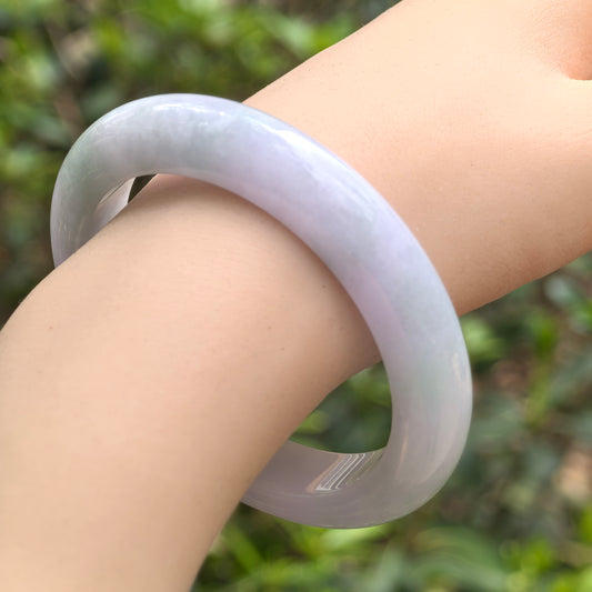 Natural Grade-A Jadeite Light Lavender and Green D-Shape Bangle · Burmese Jade 56mm
