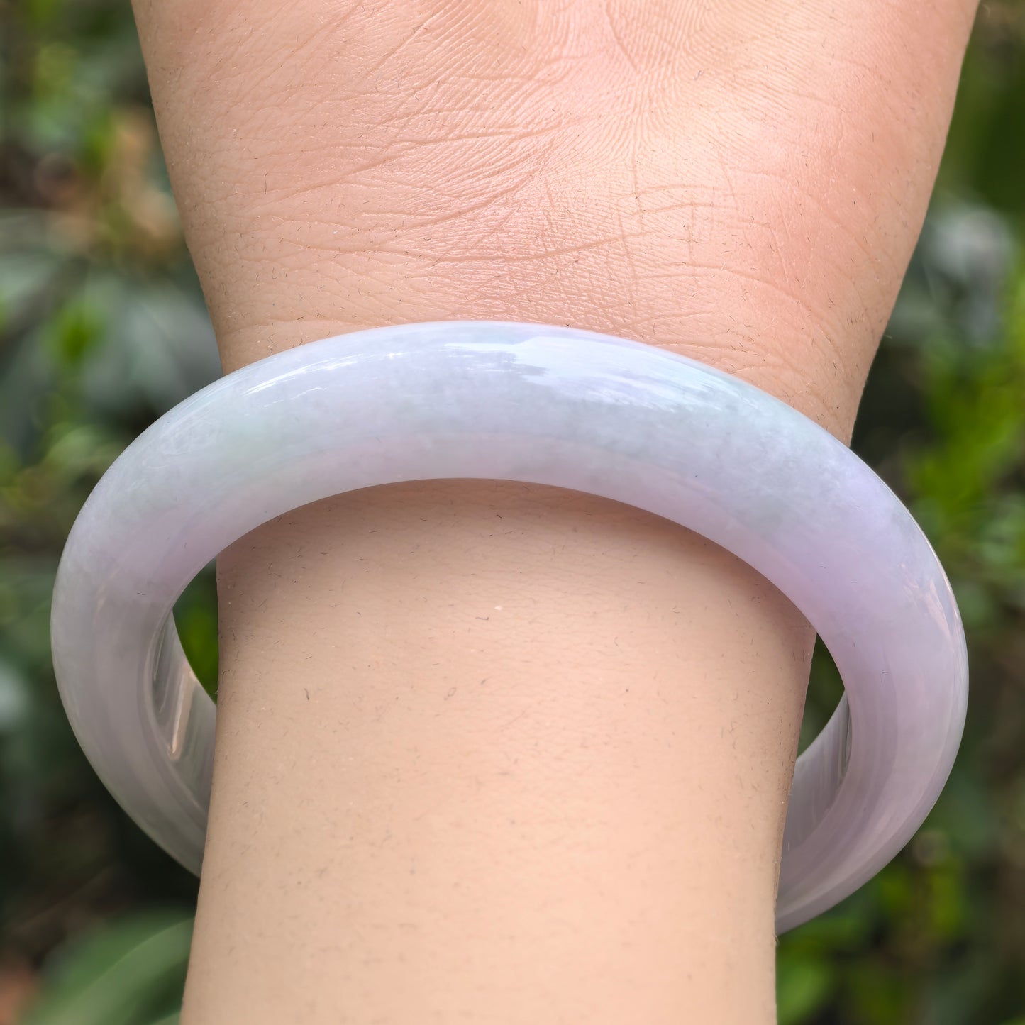 Natural Grade-A Jadeite Light Lavender and Green D-Shape Bangle · Burmese Jade 56mm
