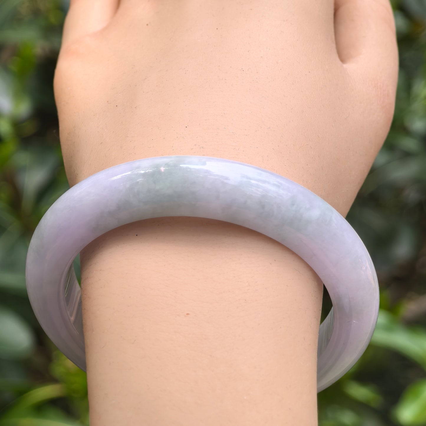 Natural Grade-A Jadeite Light Lavender and Green D-Shape Bangle · Burmese Jade 56mm