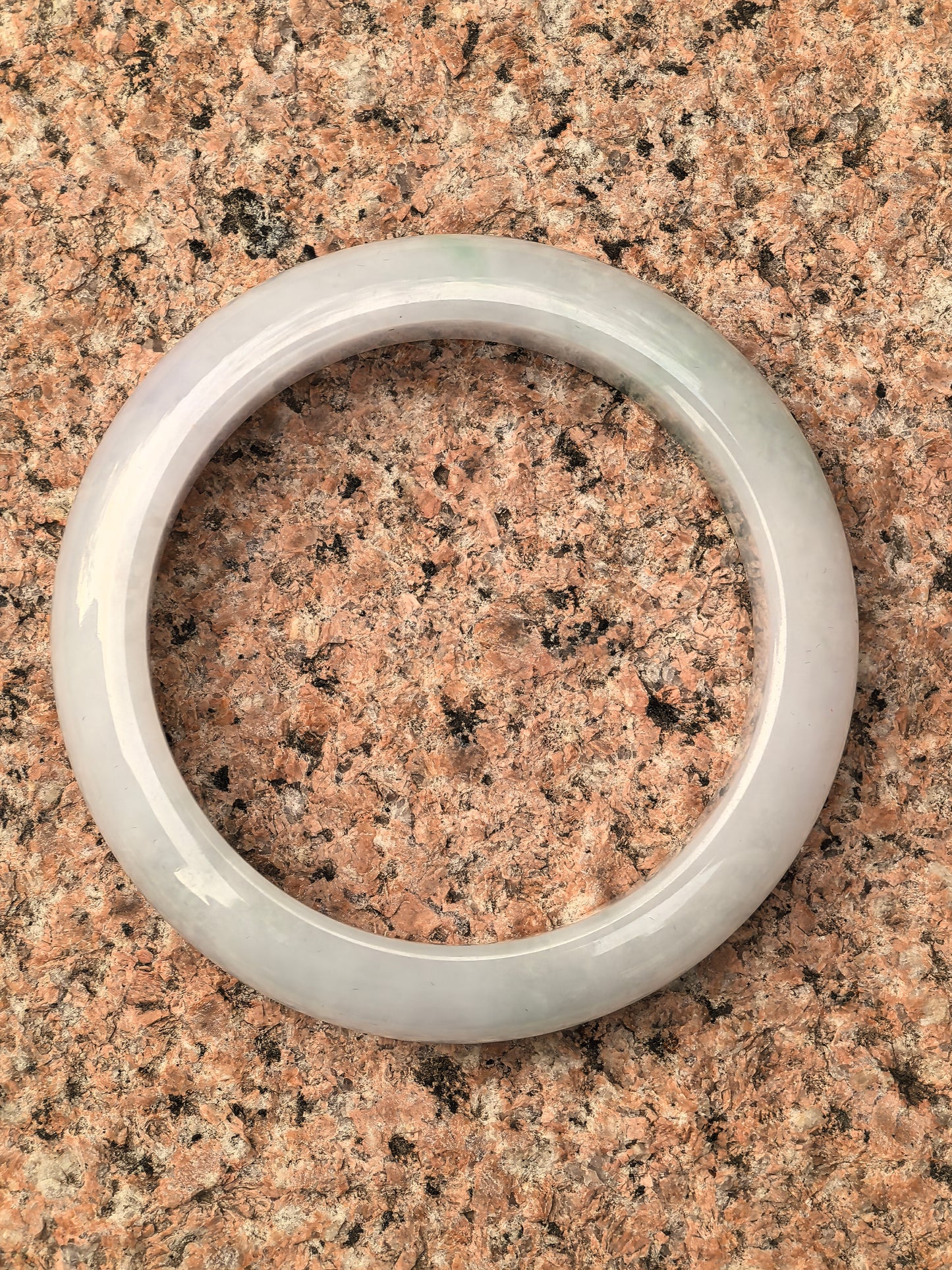 Natural Grade-A Jadeite White and Light Green D-Shape Bangle · Burmese Jade 55mm
