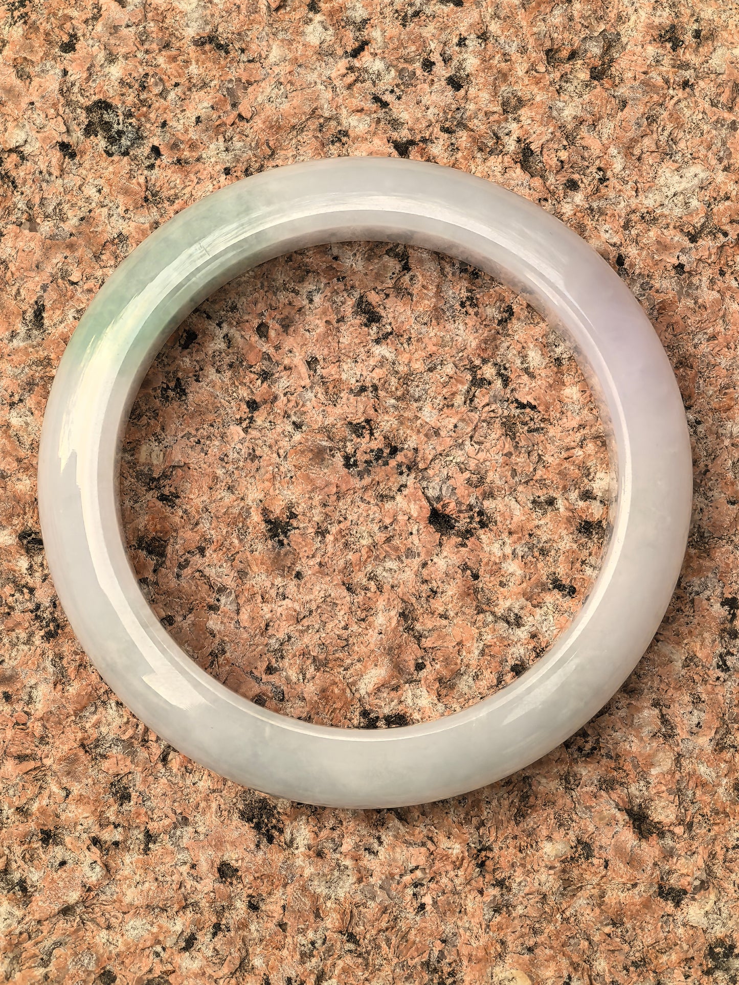 Natural Grade-A Jadeite White and Light Green D-Shape Bangle · Burmese Jade 55mm