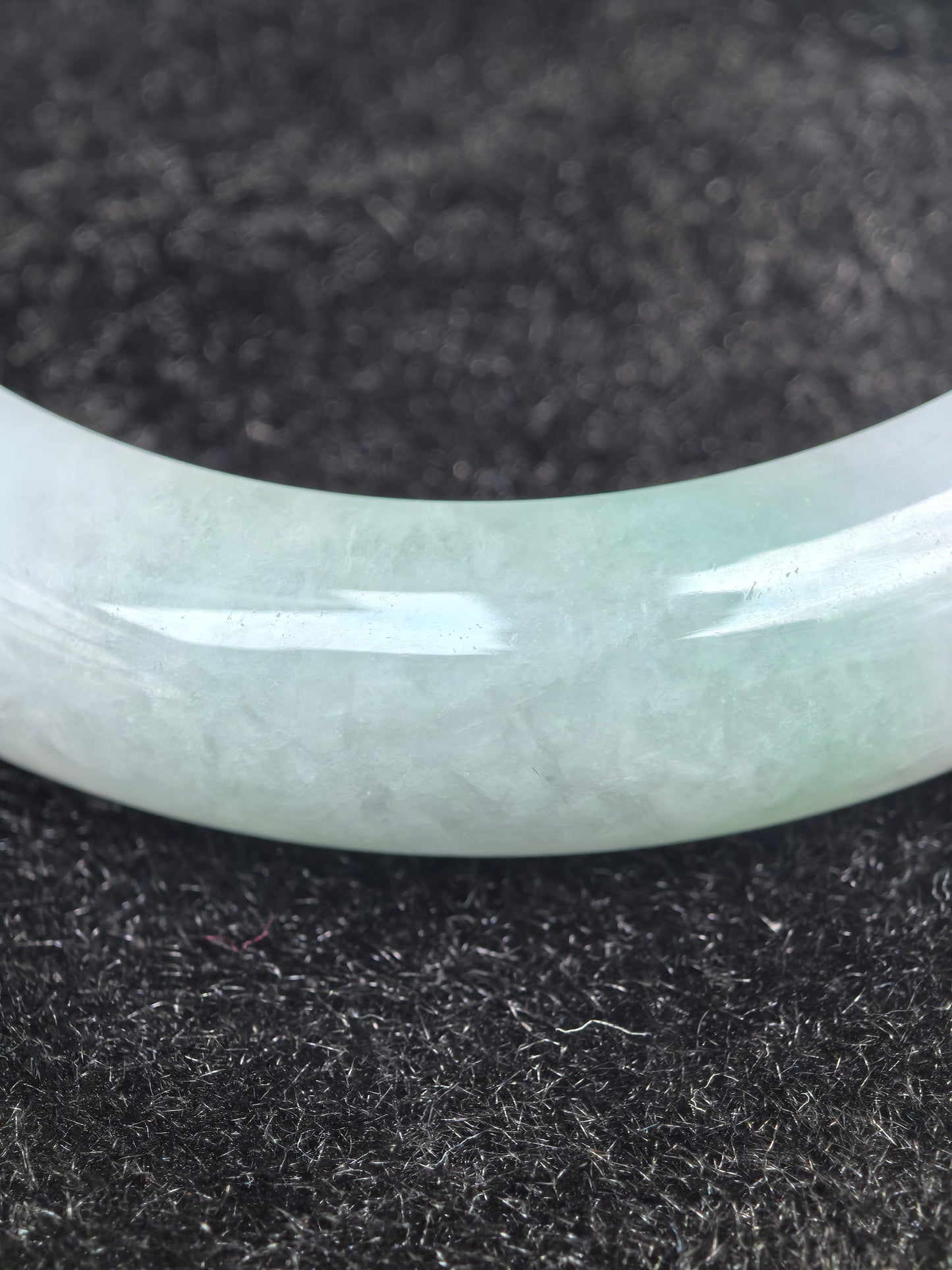 Natural Grade-A Jadeite White and Light Green D-Shape Bangle · Burmese Jade 55mm