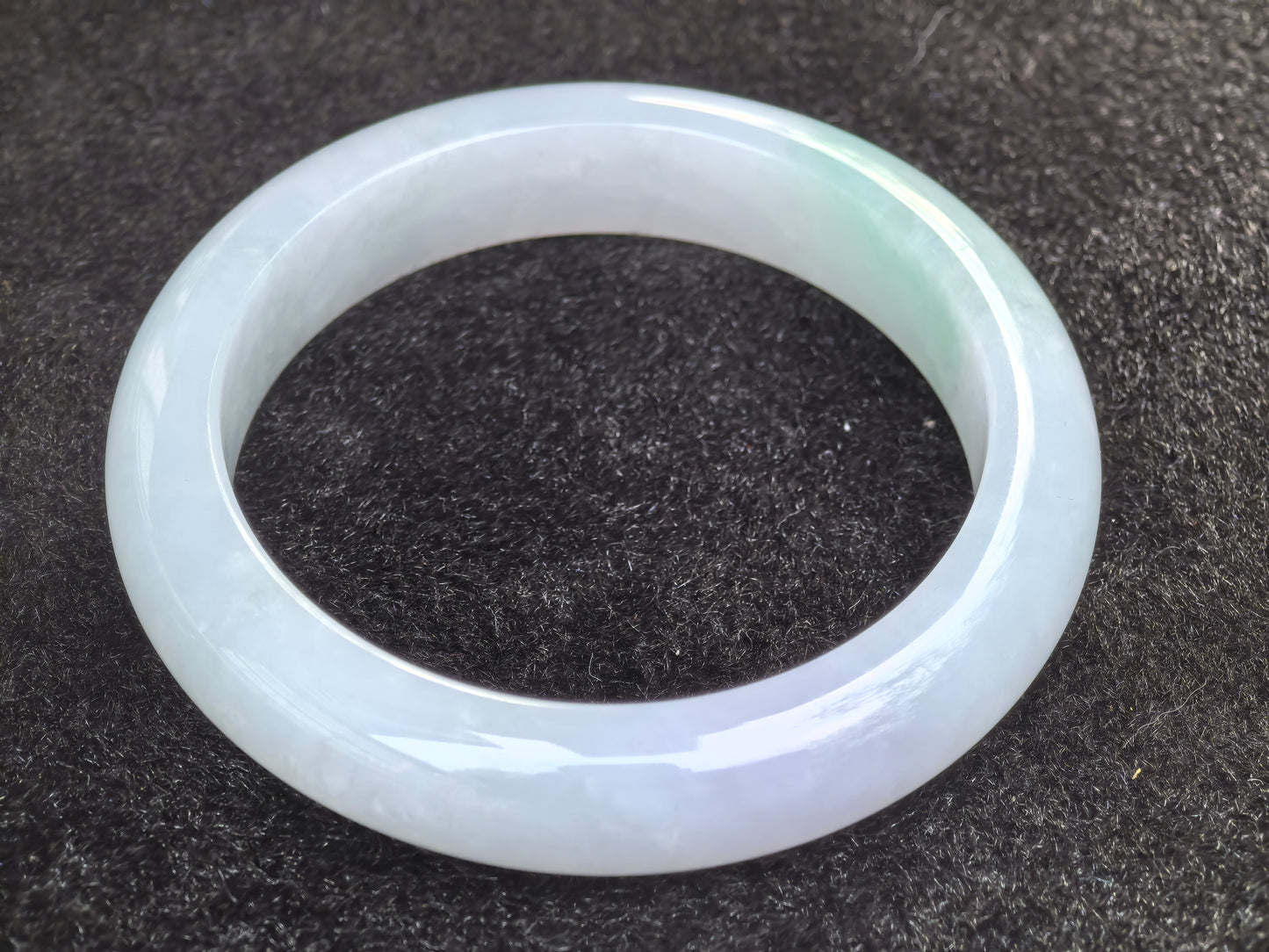 Natural Grade-A Jadeite White and Light Green D-Shape Bangle · Burmese Jade 55mm