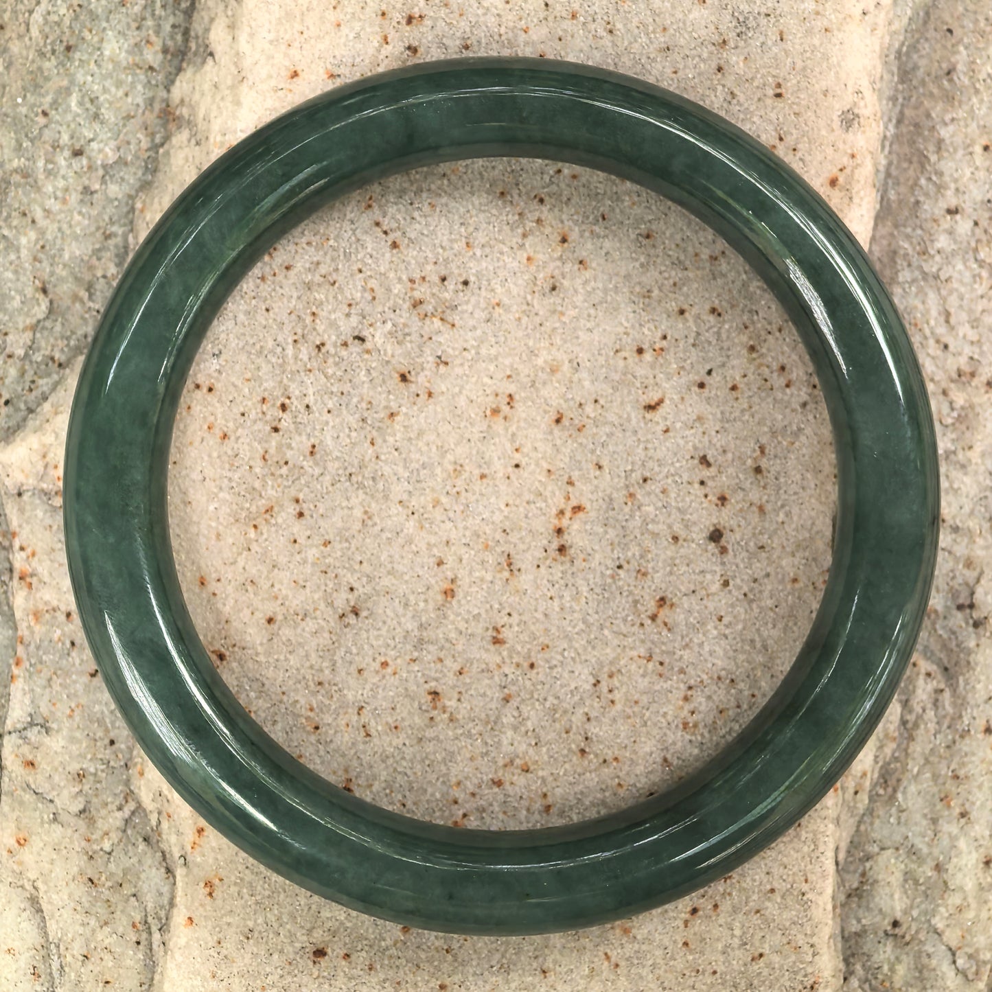 Natural Grade-A Jadeite Glutinous Dark Oil Green Round Bangle · Burmese Jade 55mm