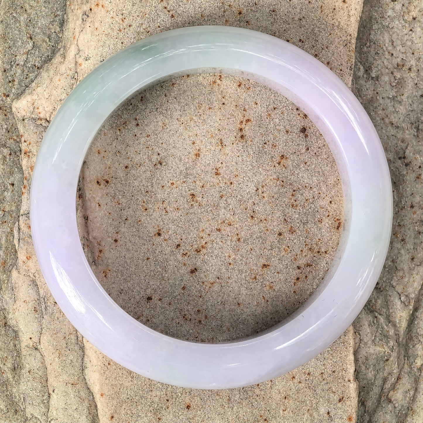Natural Grade-A Jadeite Fine Glutinous Lavender and Light Green D-Shape Bangle · Burmese Jade 55mm