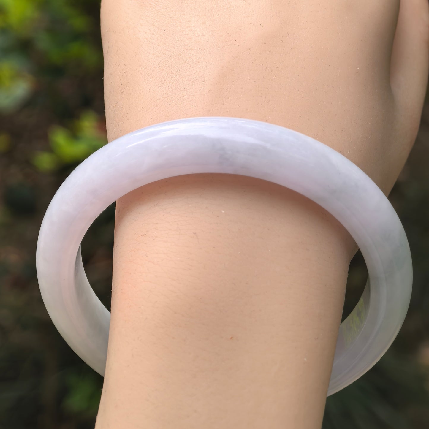 Natural Grade-A Glutinous Jadeite Lavender and Light Green Bangle · Burmese Jade 63mm