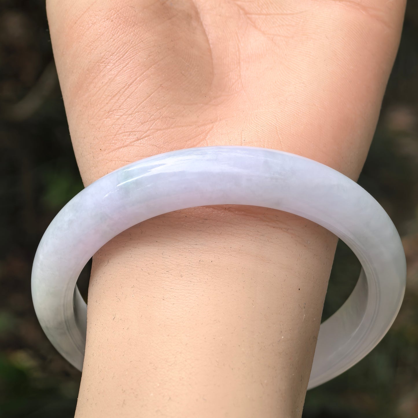 Natural Grade-A Glutinous Jadeite Lavender and Light Green Bangle · Burmese Jade 63mm