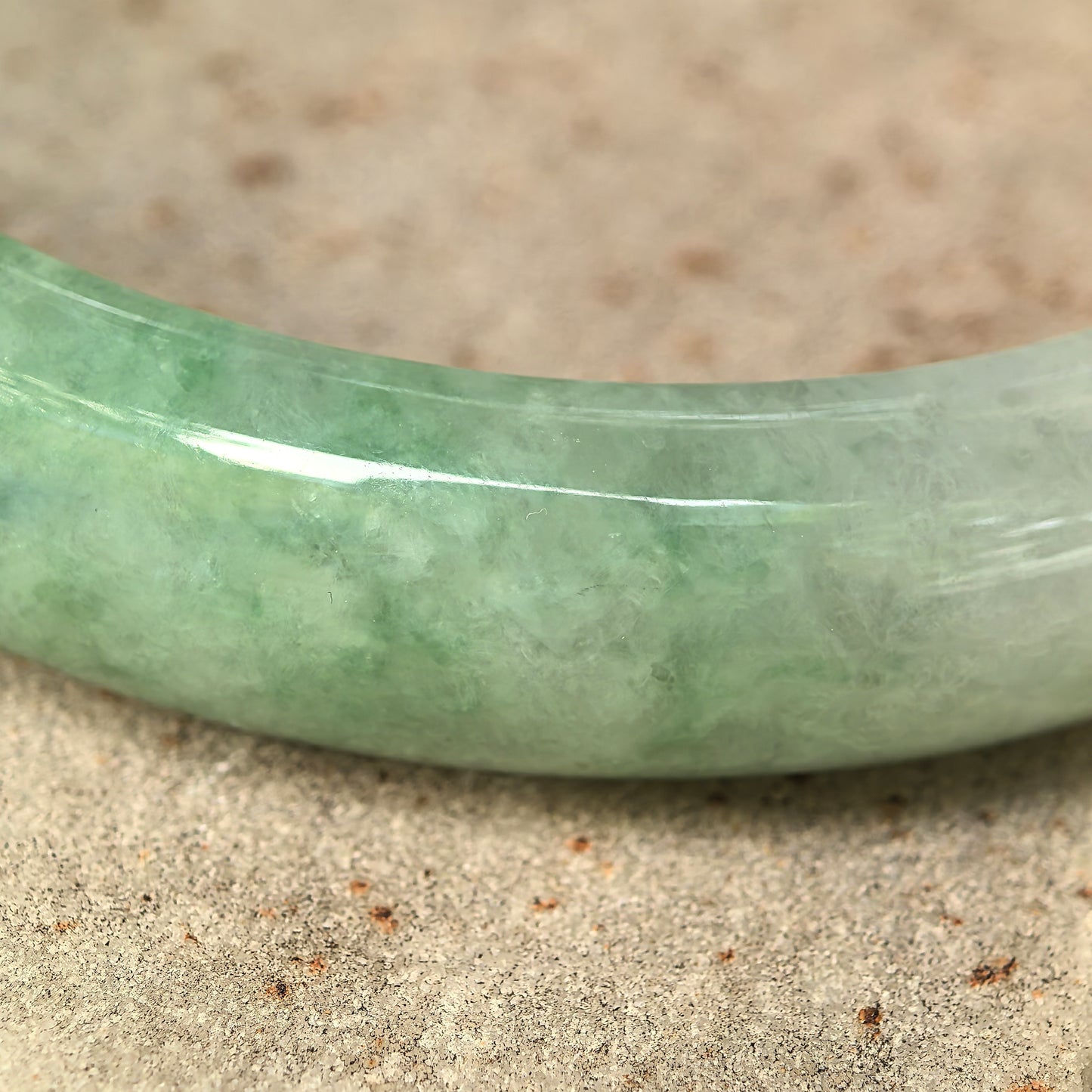 Natural Grade-A Jadeite Fine Glutinous White Base Light Green D-Shape Bangle · Burmese Jade 54mm