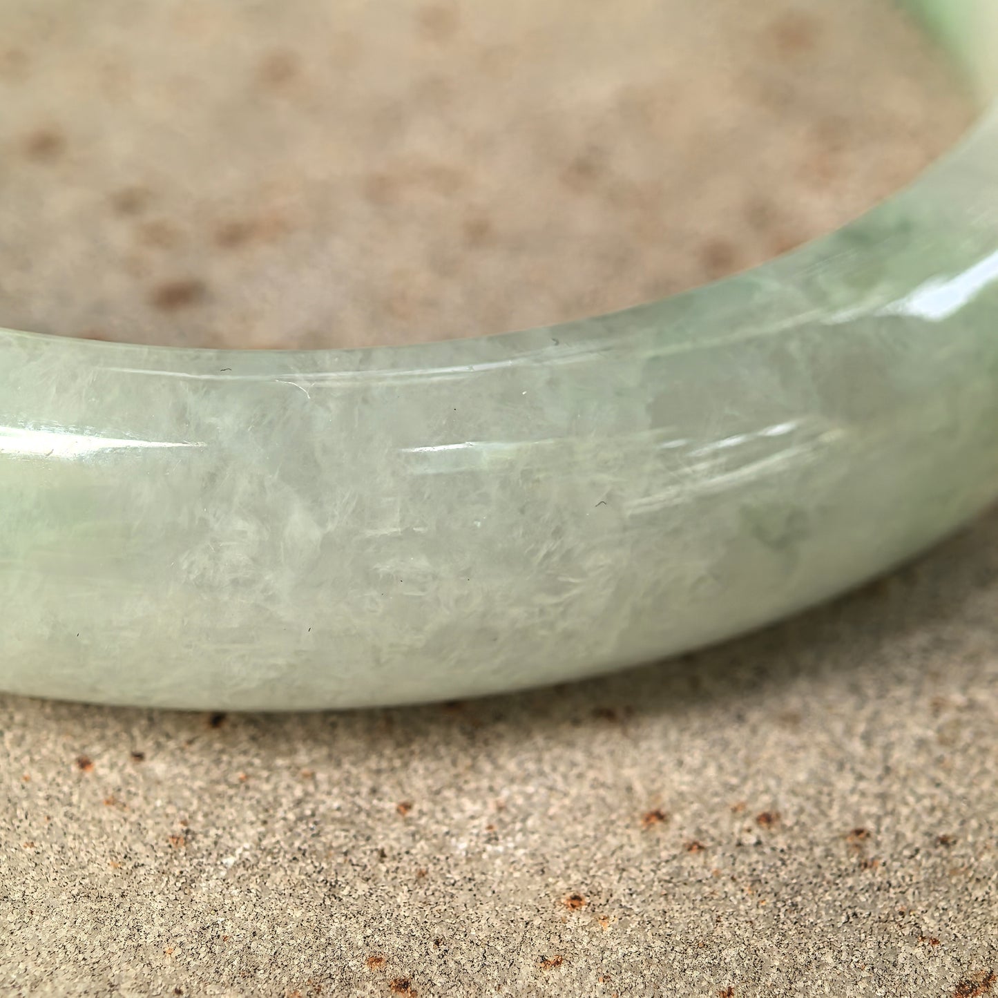 Natural Grade-A Jadeite Fine Glutinous White Base Light Green D-Shape Bangle · Burmese Jade 54mm