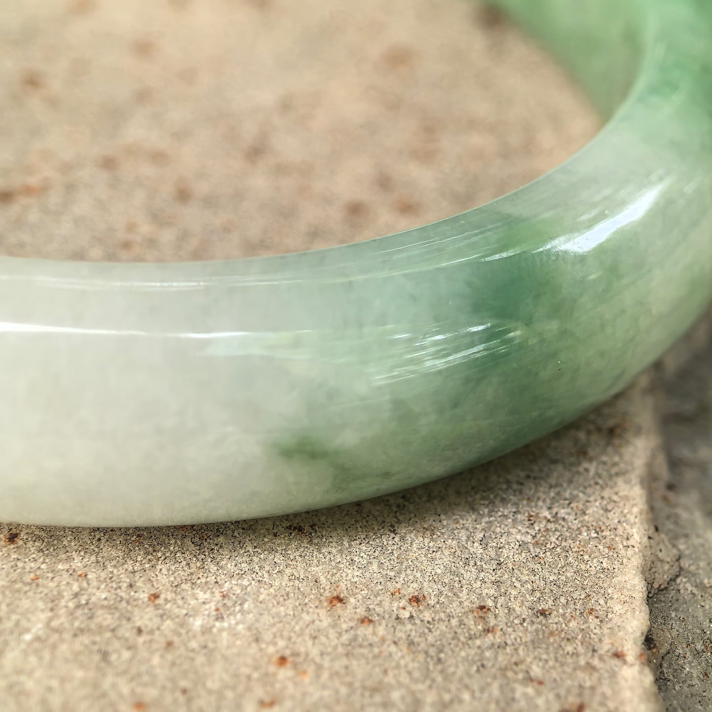 Natural Grade-A Jadeite Fine Glutinous White Base Light Green D-Shape Bangle · Burmese Jade 54mm