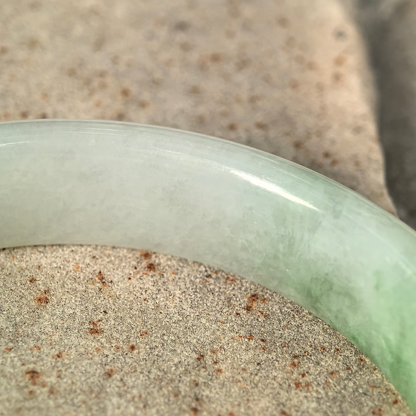 Natural Grade-A Jadeite Fine Glutinous White Base Light Green D-Shape Bangle · Burmese Jade 54mm