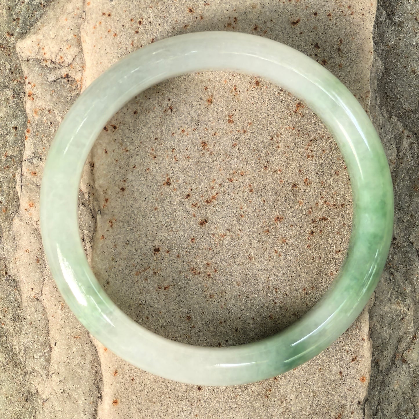 Natural Grade-A Jadeite Fine Glutinous White Base Light Green D-Shape Bangle · Burmese Jade 54mm