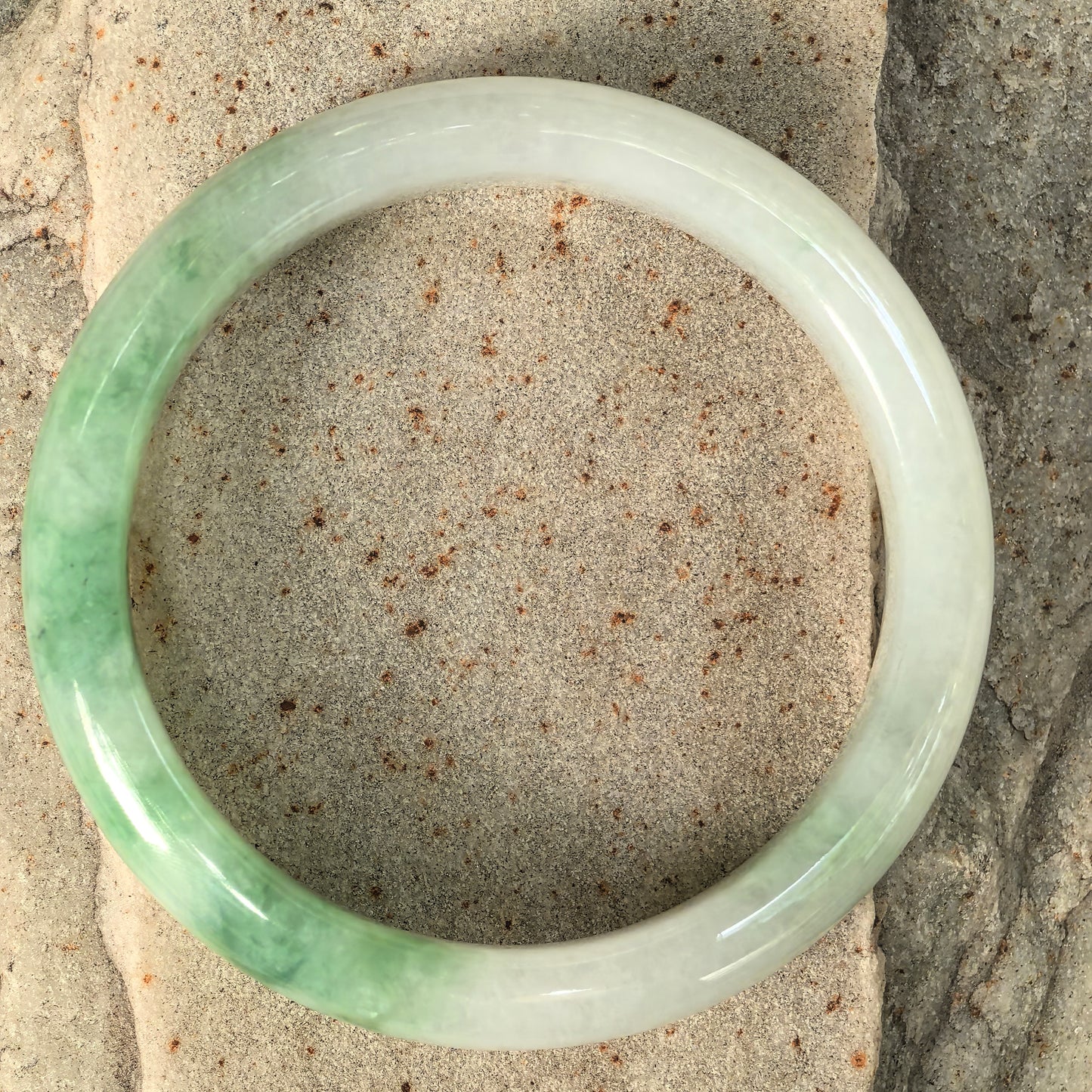 Natural Grade-A Jadeite Fine Glutinous White Base Light Green D-Shape Bangle · Burmese Jade 54mm
