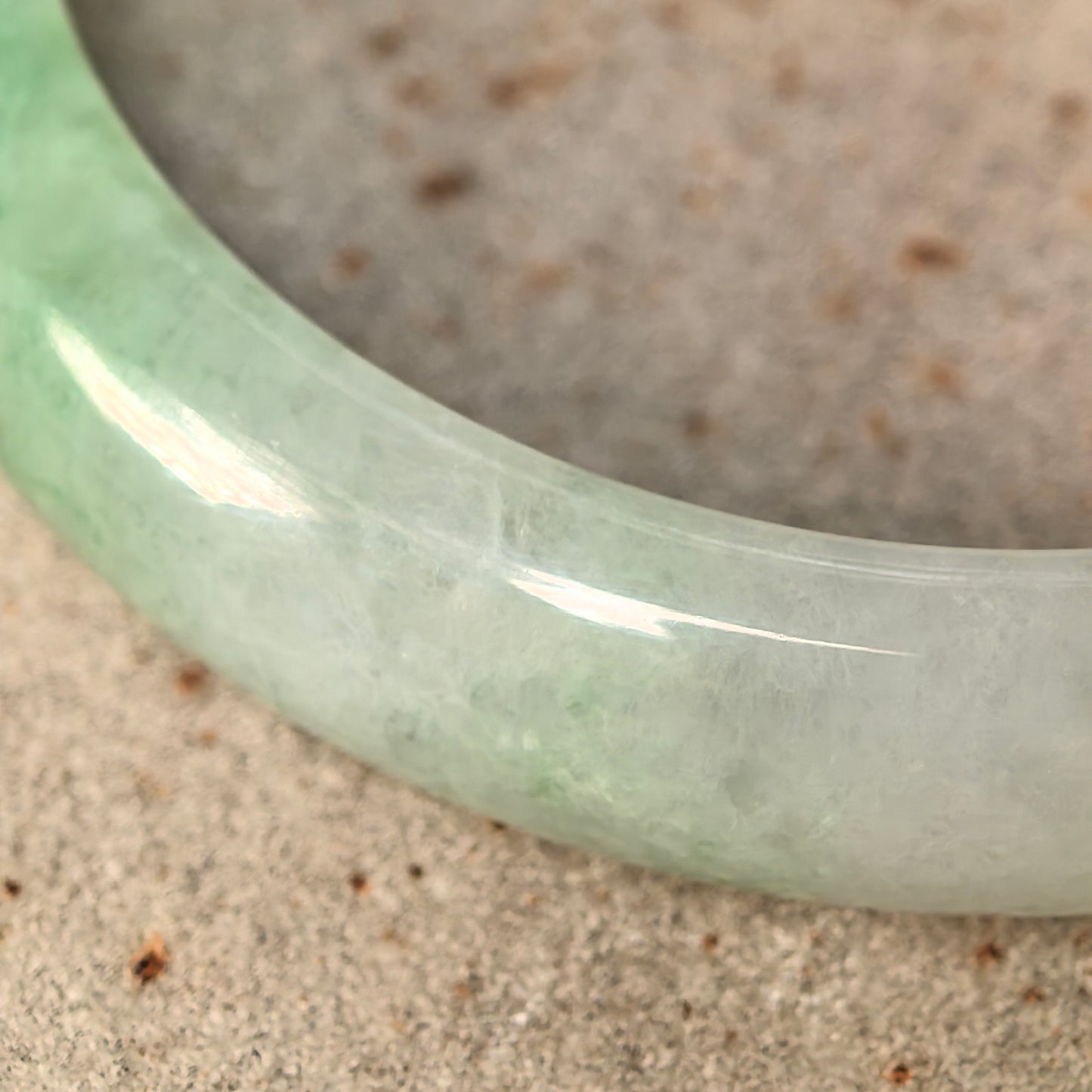 Natural Grade-A Jadeite Fine Glutinous White Base Light Green D-Shape Bangle · Burmese Jade 54mm