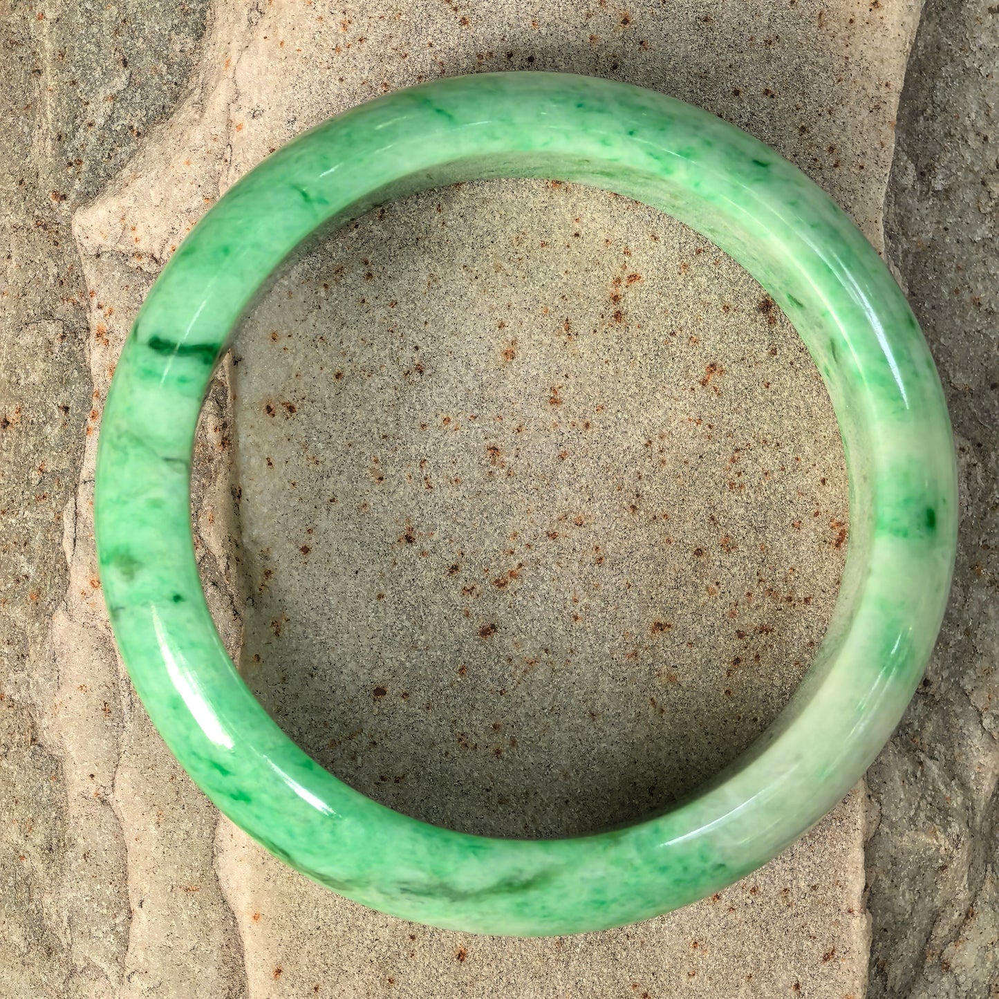 Natural Grade-A Jadeite Bean-Glutinous Green Tire D-shape Bangle · Burmese Jade 57mm