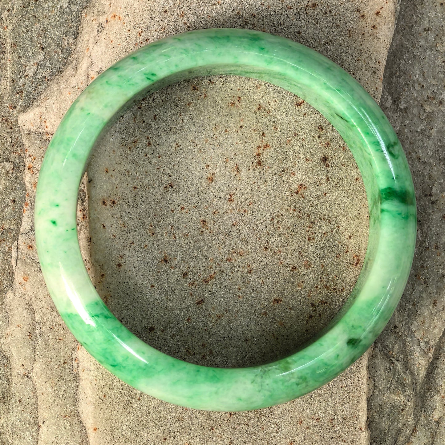 Natural Grade-A Jadeite Bean-Glutinous Green Tire D-shape Bangle · Burmese Jade 57mm