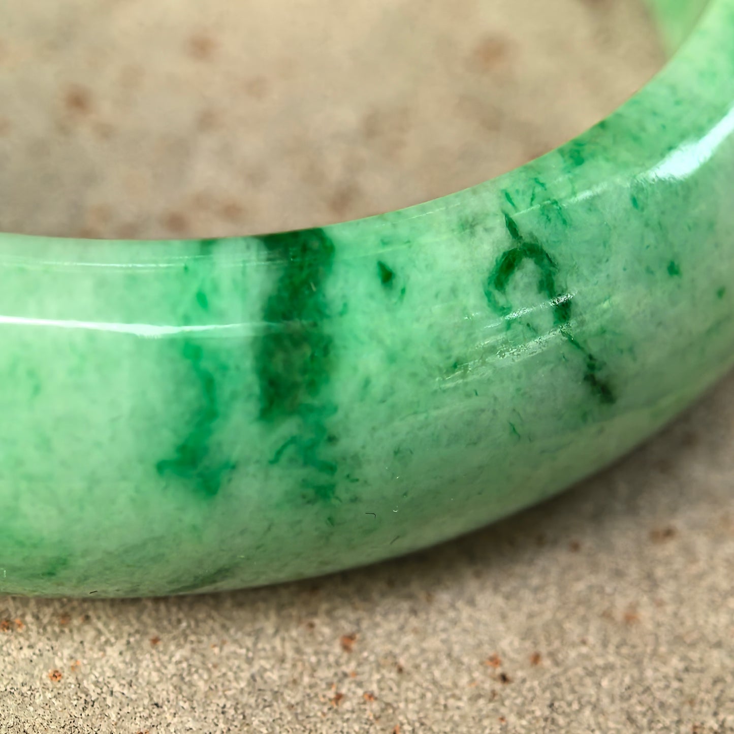Natural Grade-A Jadeite Bean-Glutinous Green Tire D-shape Bangle · Burmese Jade 57mm
