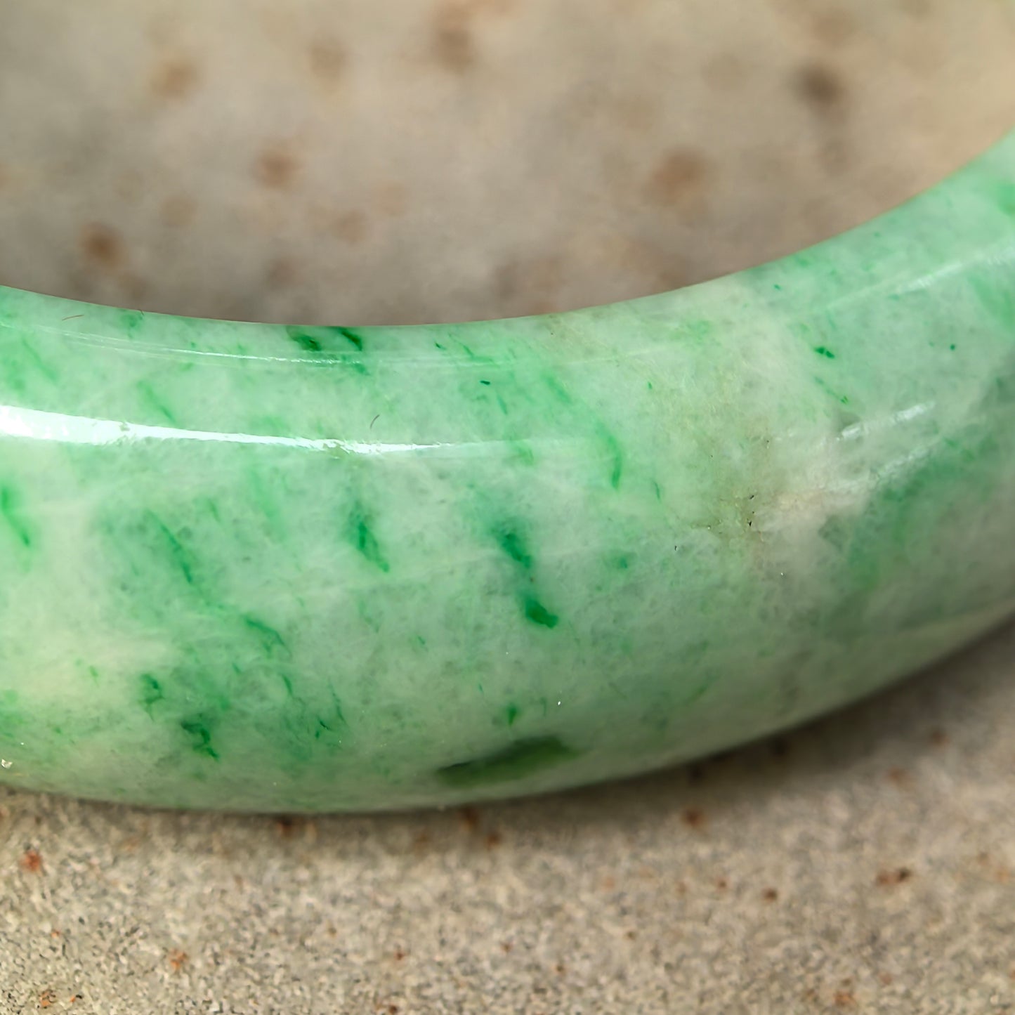 Natural Grade-A Jadeite Bean-Glutinous Green Tire D-shape Bangle · Burmese Jade 57mm