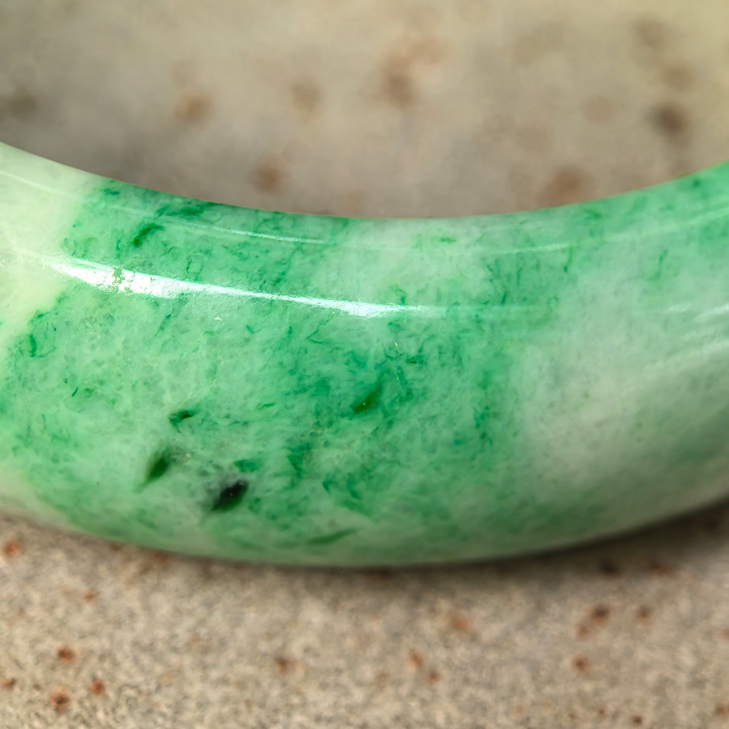 Natural Grade-A Jadeite Bean-Glutinous Green Tire D-shape Bangle · Burmese Jade 57mm