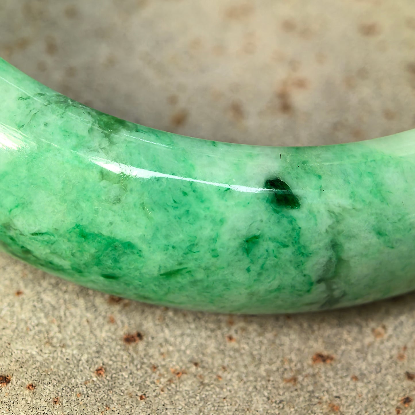 Natural Grade-A Jadeite Bean-Glutinous Green Tire D-shape Bangle · Burmese Jade 57mm