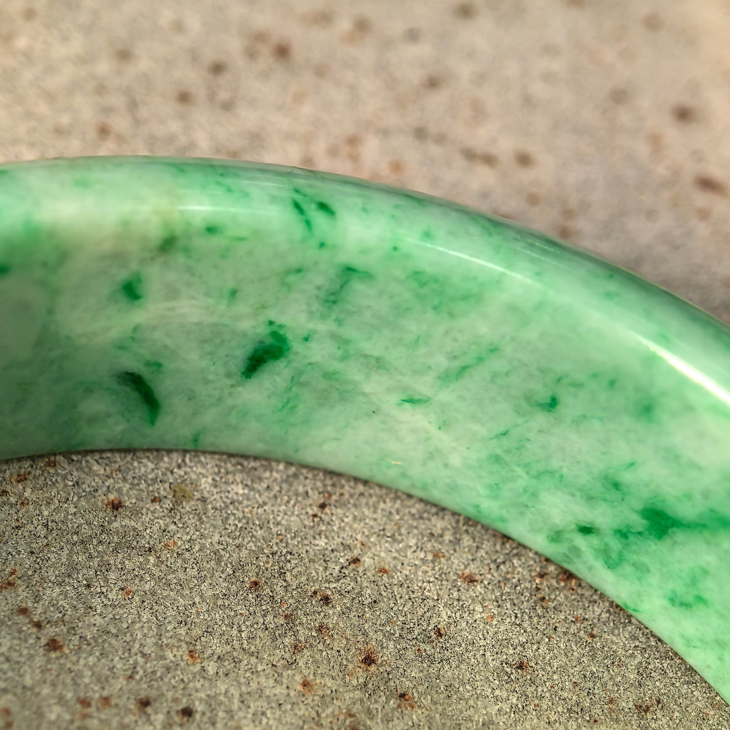 Natural Grade-A Jadeite Bean-Glutinous Green Tire D-shape Bangle · Burmese Jade 57mm