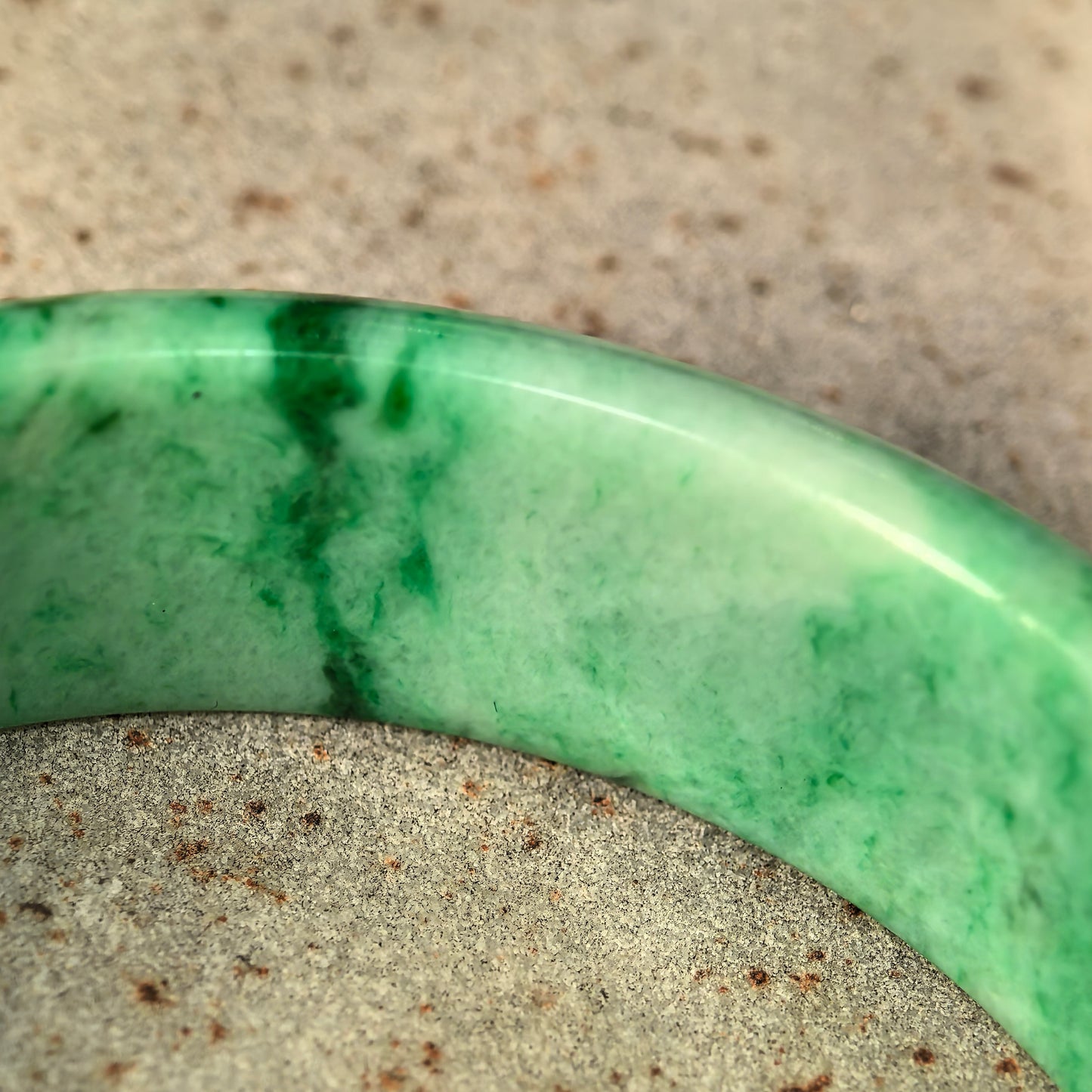 Natural Grade-A Jadeite Bean-Glutinous Green Tire D-shape Bangle · Burmese Jade 57mm