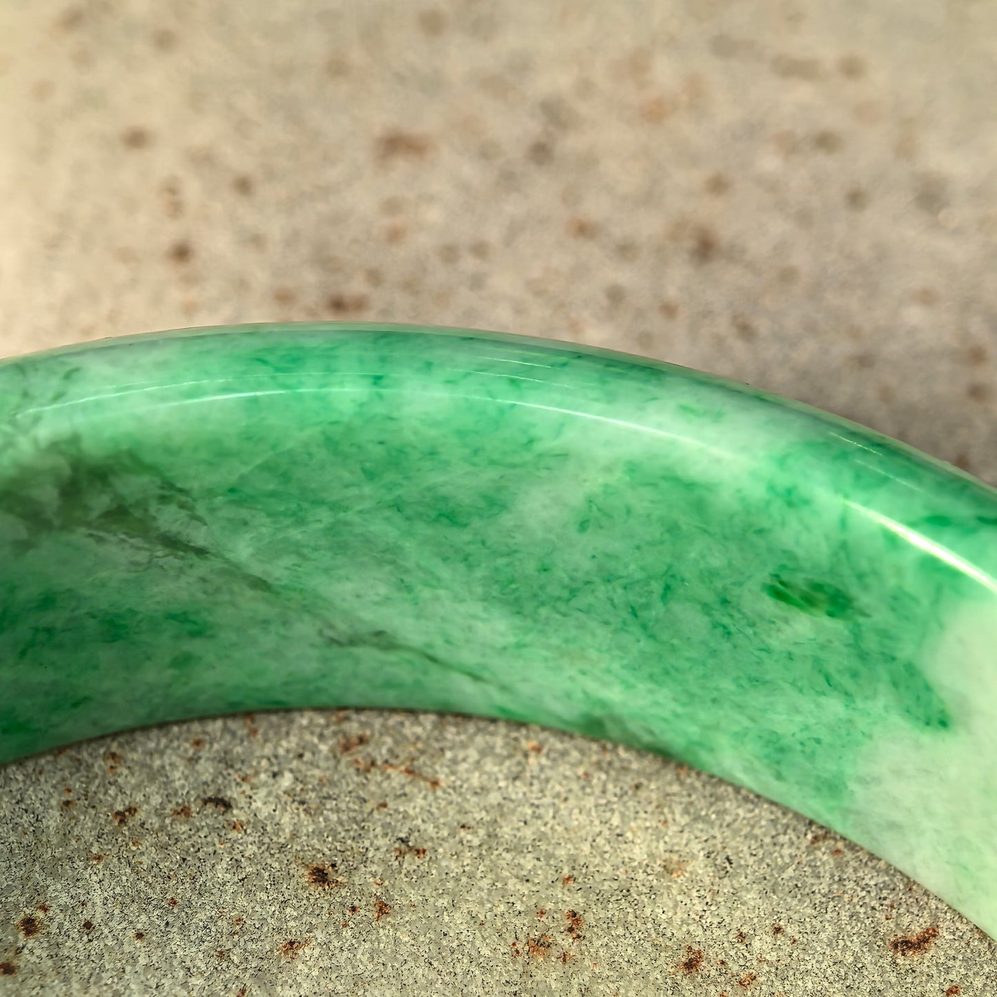 Natural Grade-A Jadeite Bean-Glutinous Green Tire D-shape Bangle · Burmese Jade 57mm