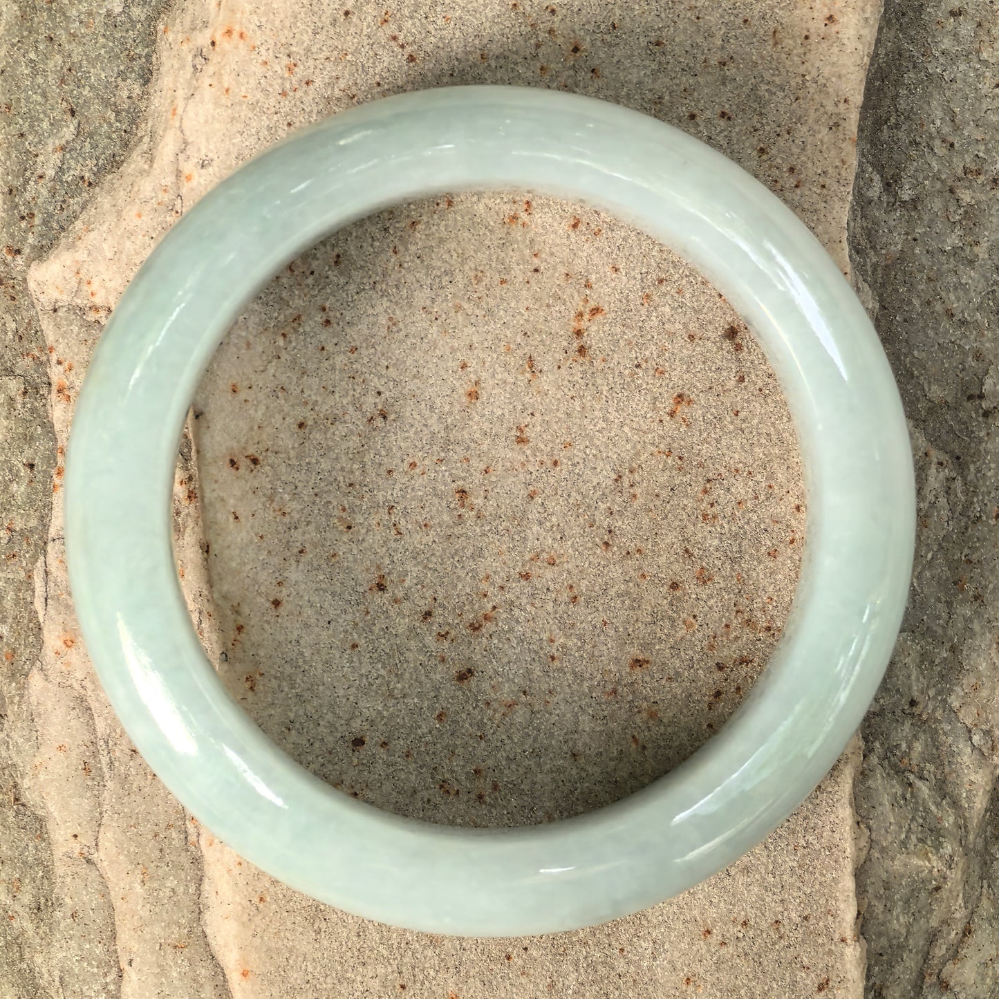 Natural Grade-A Jadeite Fine Glutinous Pale Green D-Shape Bangle · Burmese Jade 54mm